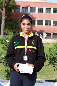 la primatista italiana del giavellotto Carolina Visca sul podio del trofeo bravin 2014